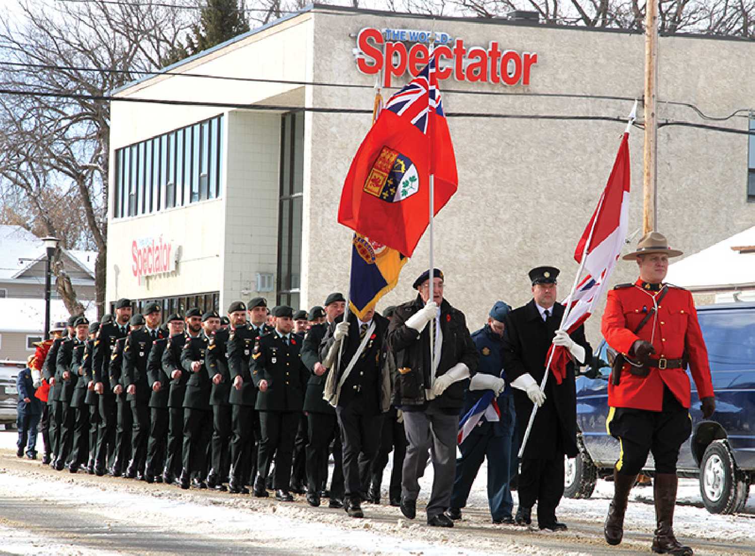 A scene of PPCLI soldiers taking part in Remembrance Day ceremonies in Moosomin in recent years.
